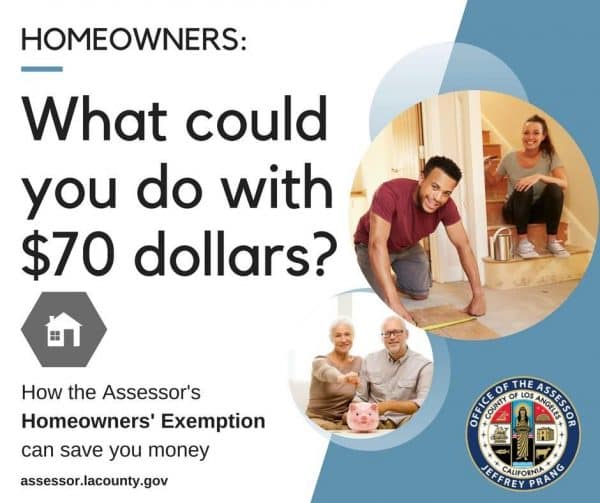 LA County Assessor urges Homeowners to apply for Tax Exemption